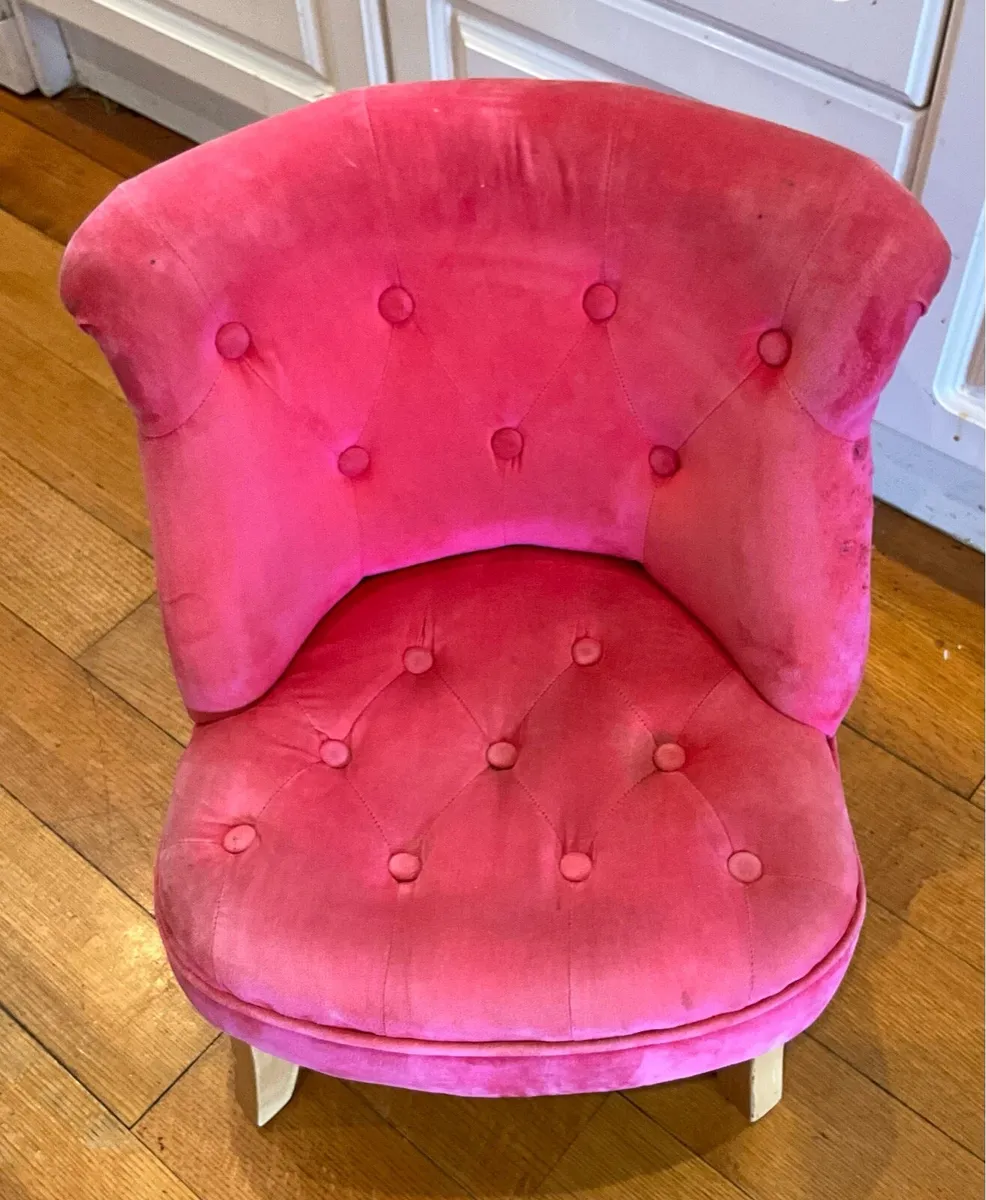 Childs Pink Velvet Upholstered Bedroom Chair - Image 1
