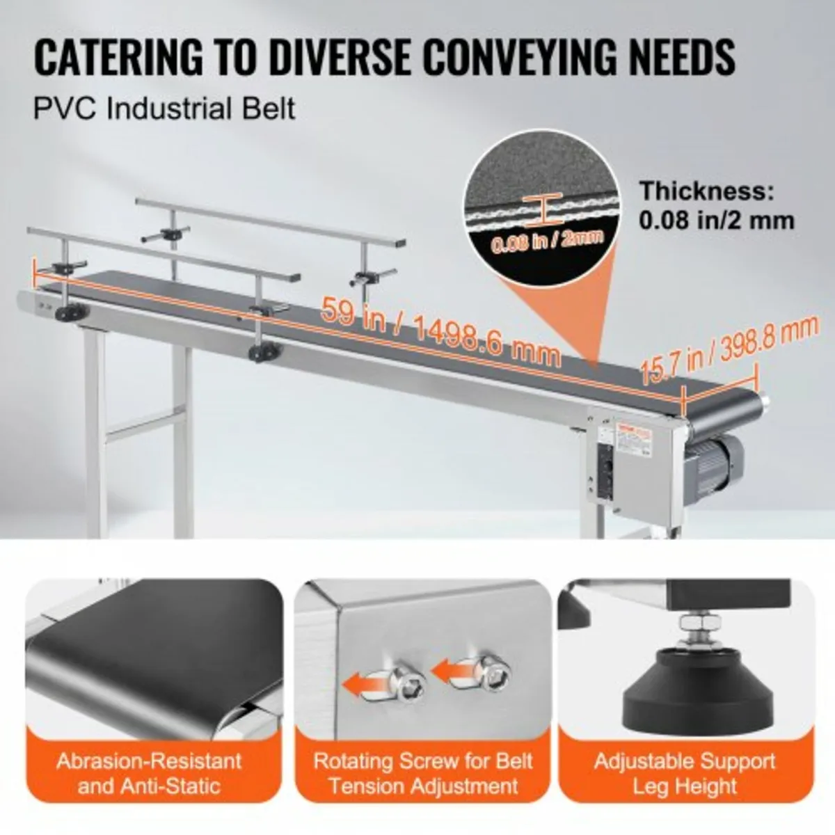 Belt Conveyor, 59 x 15.7 inch Conveyor Table, Heav - Image 3