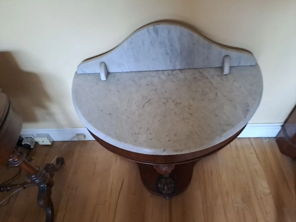 Mahogany Table with Marble Tb - Image 4
