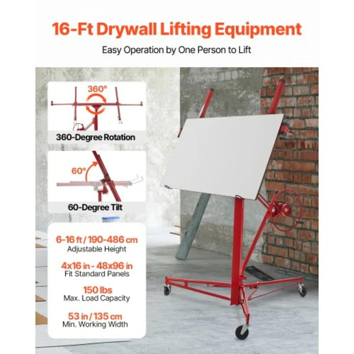 Drywall Rolling Lifter Panel, 16ft Sheetrock Lift - Image 3