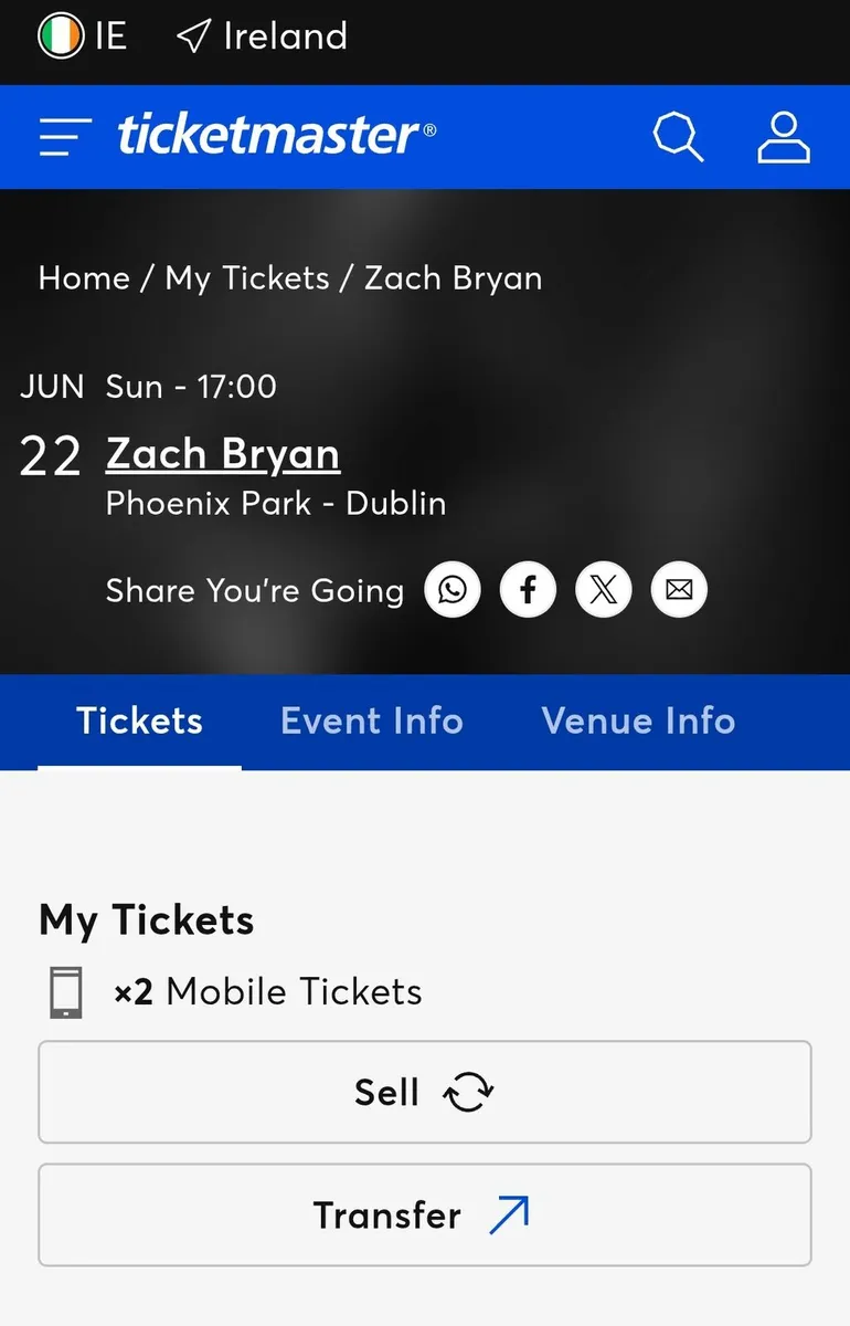 2 x Zach Bryan Tickets Sun 22th June