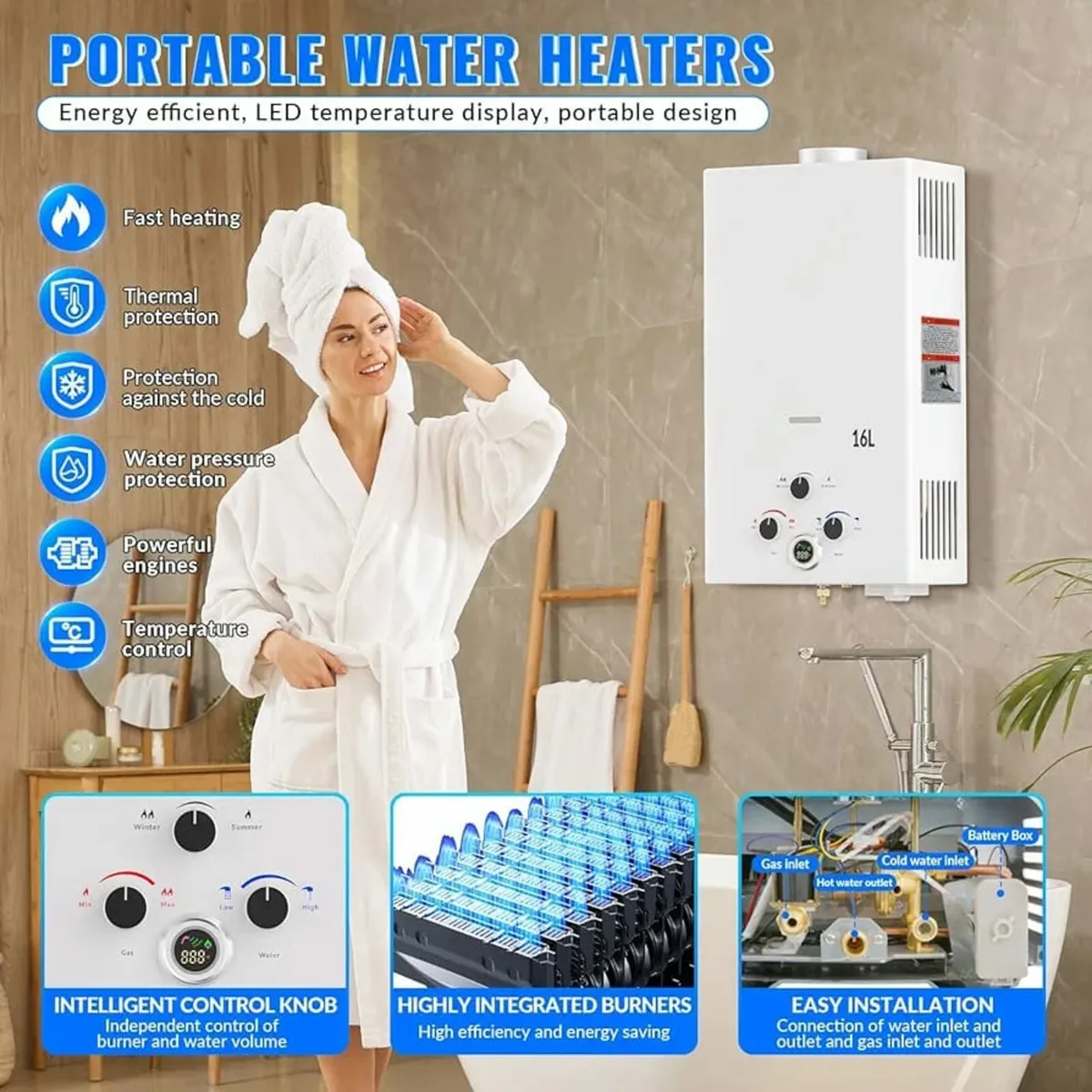 Gas Water Heater,Outdoor Instant Water Heater,16L - Image 2