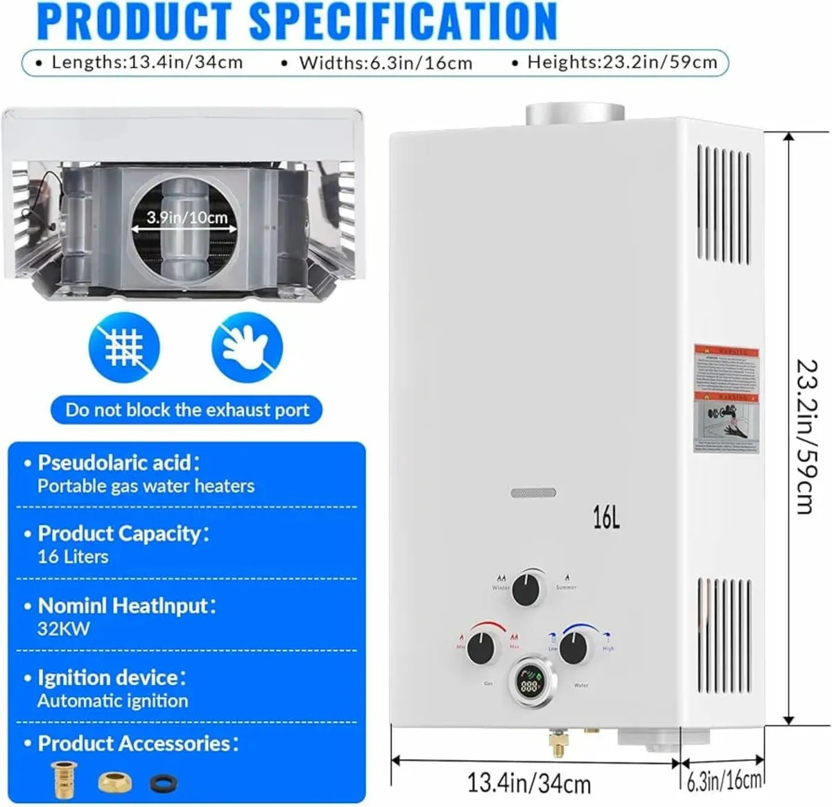 Gas Water Heater,Outdoor Instant Water Heater,16L - Image 4