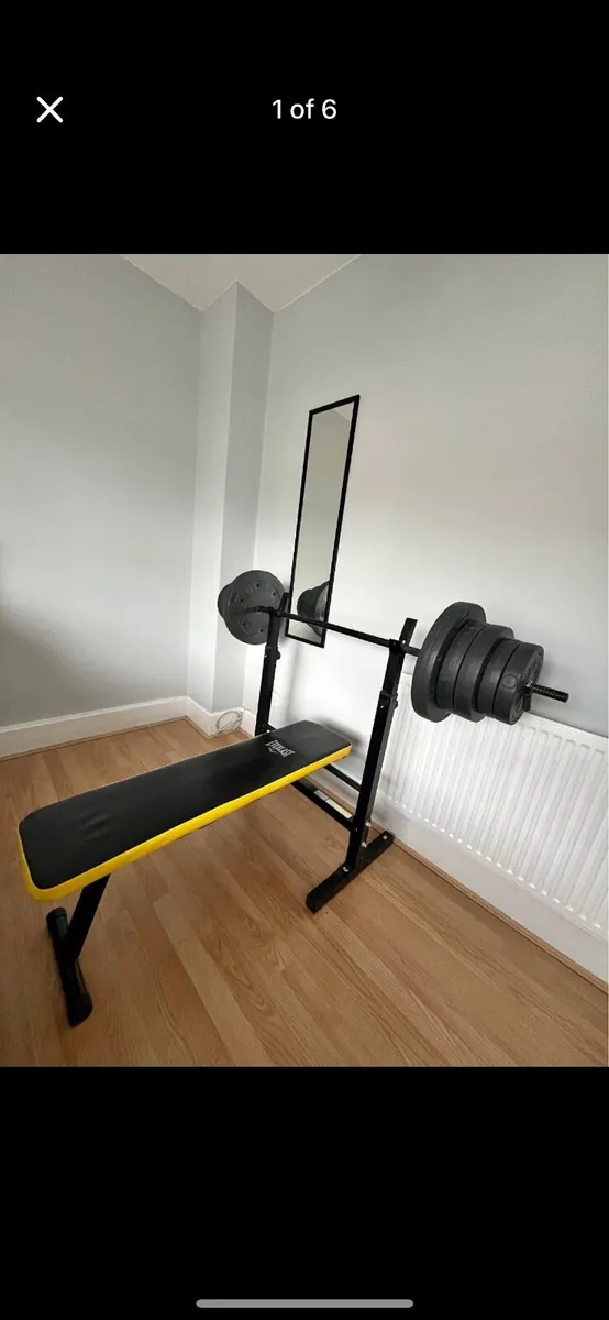 Weight Bench - w/ 50kg Weight Plates, Barbell, EZ - Image 1