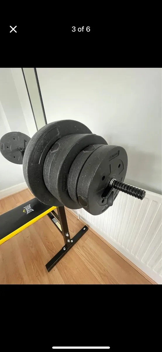 Weight Bench - w/ 50kg Weight Plates, Barbell, EZ - Image 4