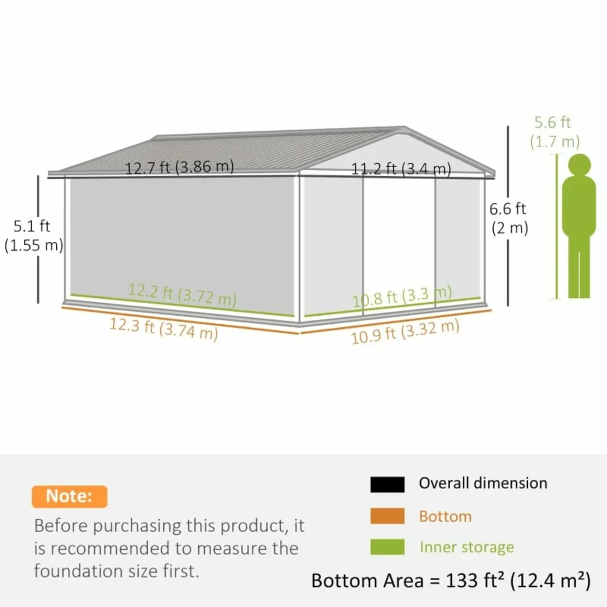 13 x 11ft Outdoor Garden Roofed Metal Storage Shed - Image 3
