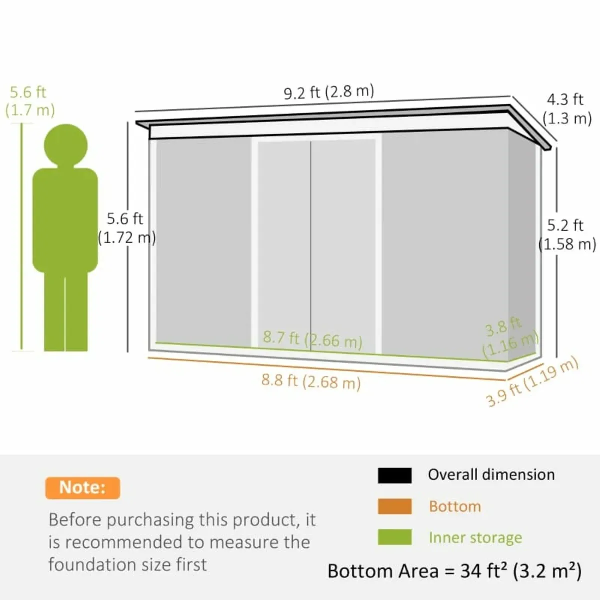 Outdoor 9ft x 4ft Corrugated Garden Metal Storage - Image 2