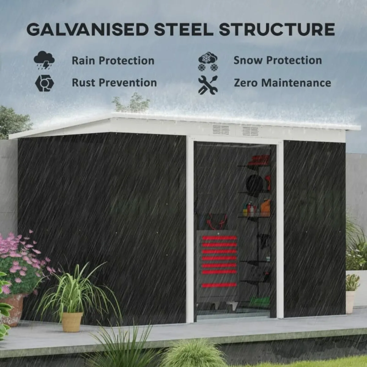 Outdoor 9ft x 4ft Corrugated Garden Metal Storage - Image 3