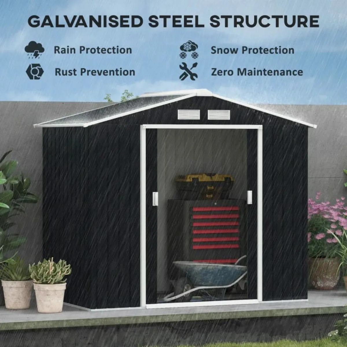 Outdoor 7ft x 4ft Lockable Garden Shed Large Patio - Image 3