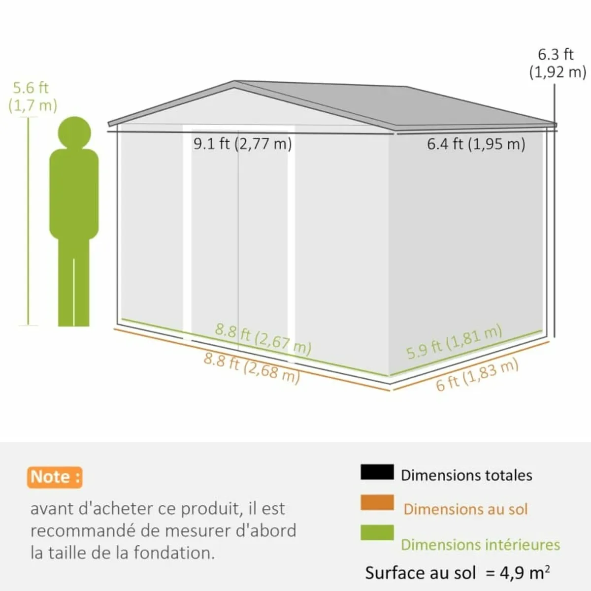 9 x 6FT Metal Storage Shed, Outdoor Storage Shed, - Image 2