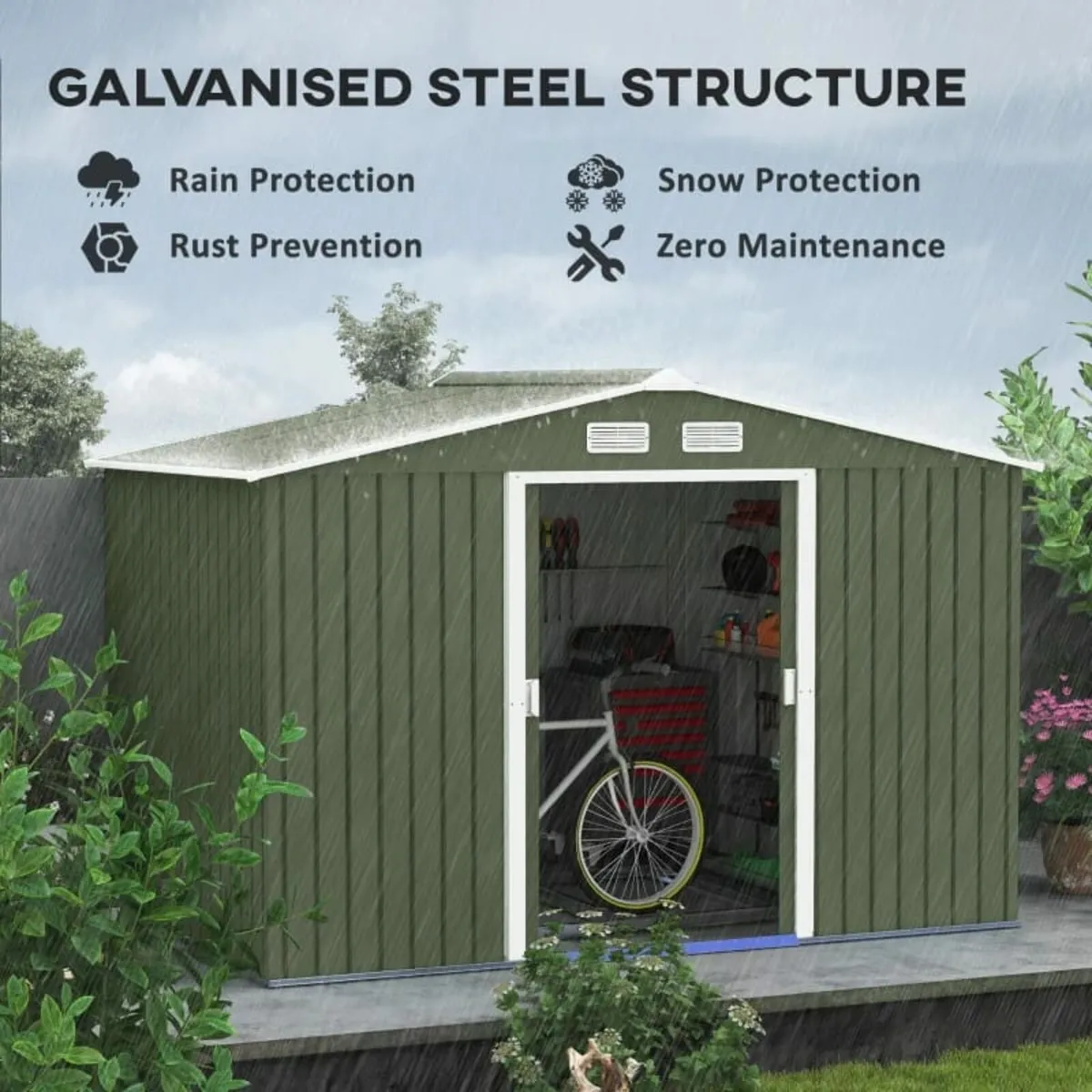 9 x 6FT Metal Storage Shed, Outdoor Storage Shed, - Image 3