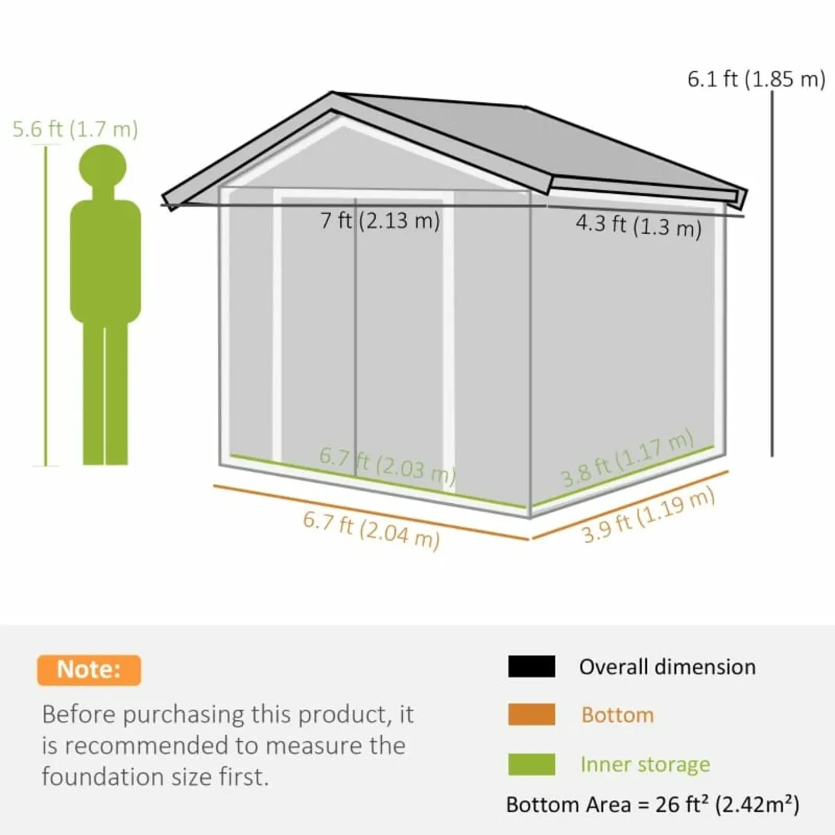 7ft x 4ft Lockable Garden Shed Large Patio Roofed - Image 2