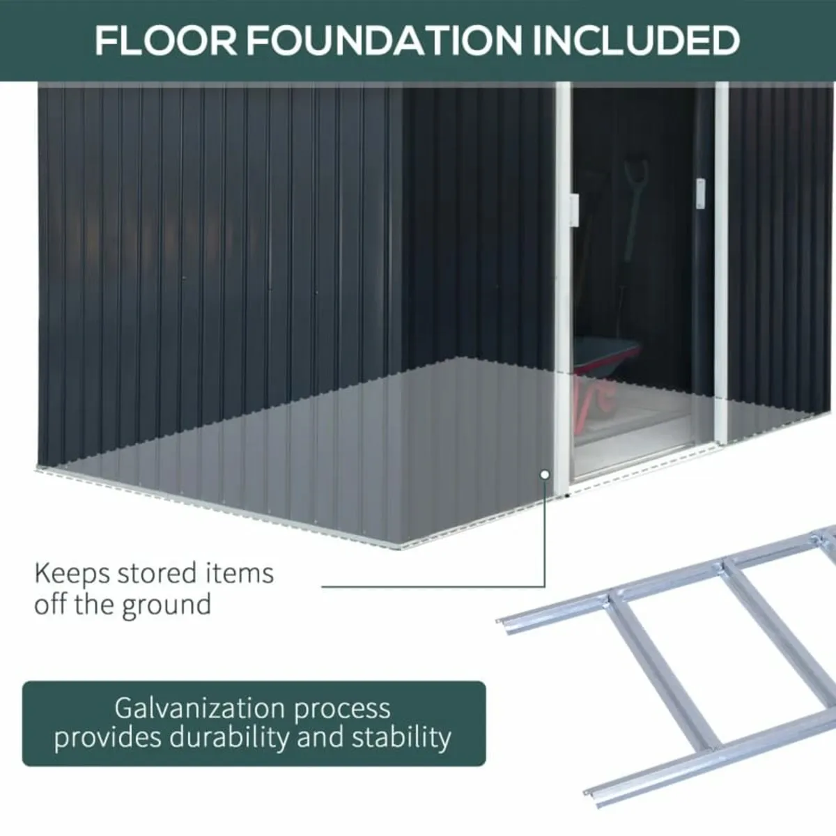9 x 6FT Metal Shed Roofed Garden Shed Outdoor Stor - Image 4