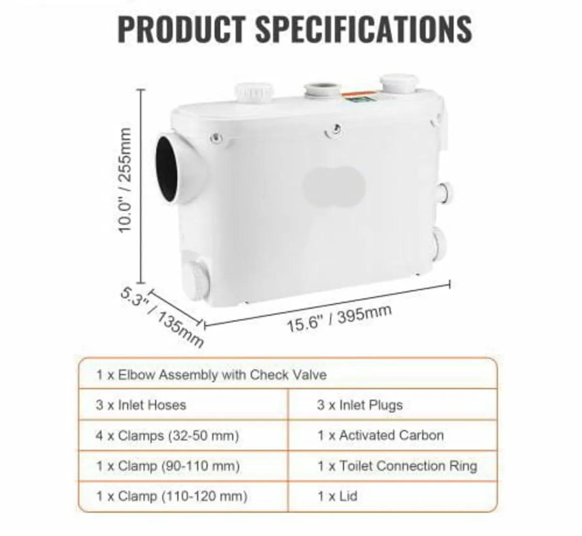 Macerator Pump, 500W, 6600 L/h Flow, 26.2 ft/8 m H - Image 4