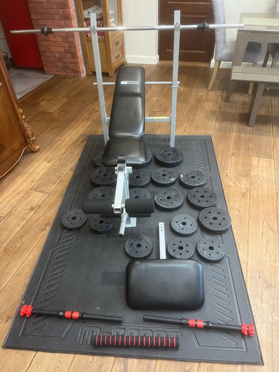 Bench barbell dumbbells and weights - Image 2