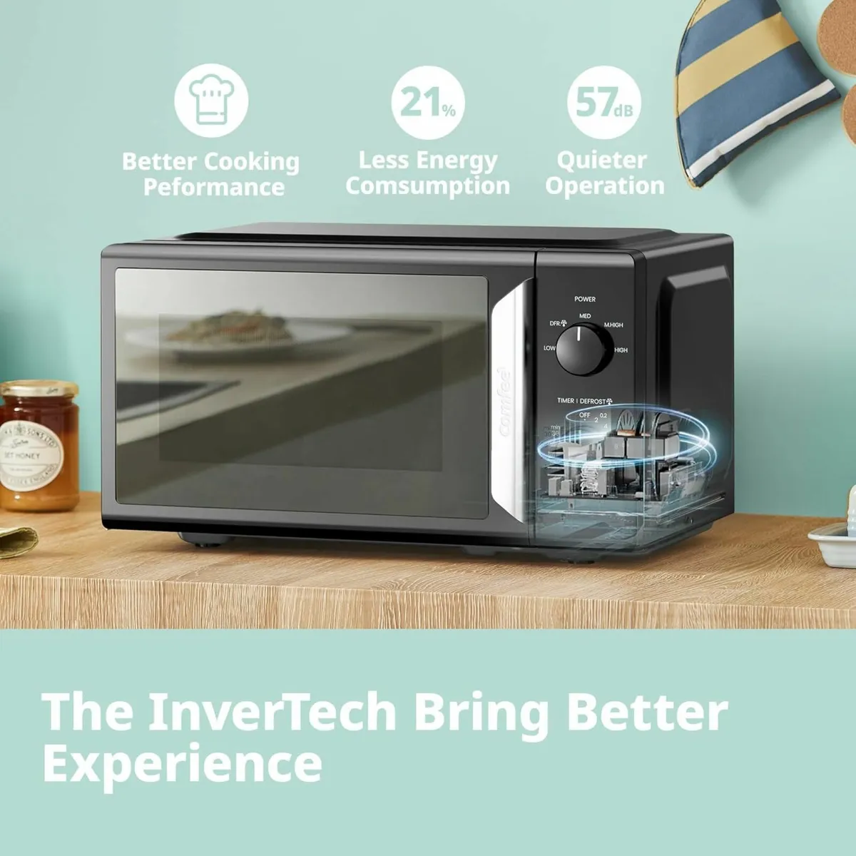 19L 700W Black Mirror Mini Microwave Oven - Image 2