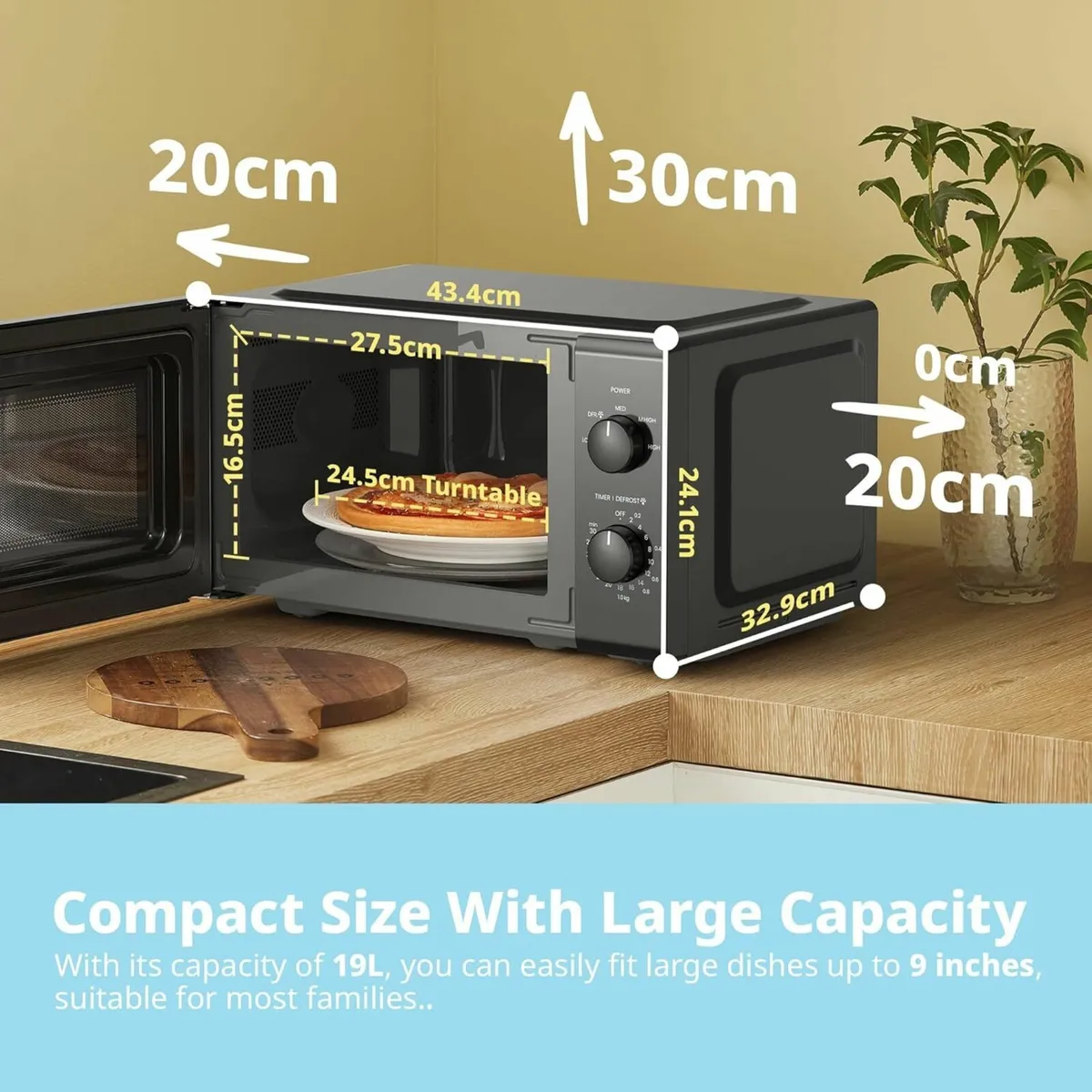 19L 700W Black Mirror Mini Microwave Oven - Image 4