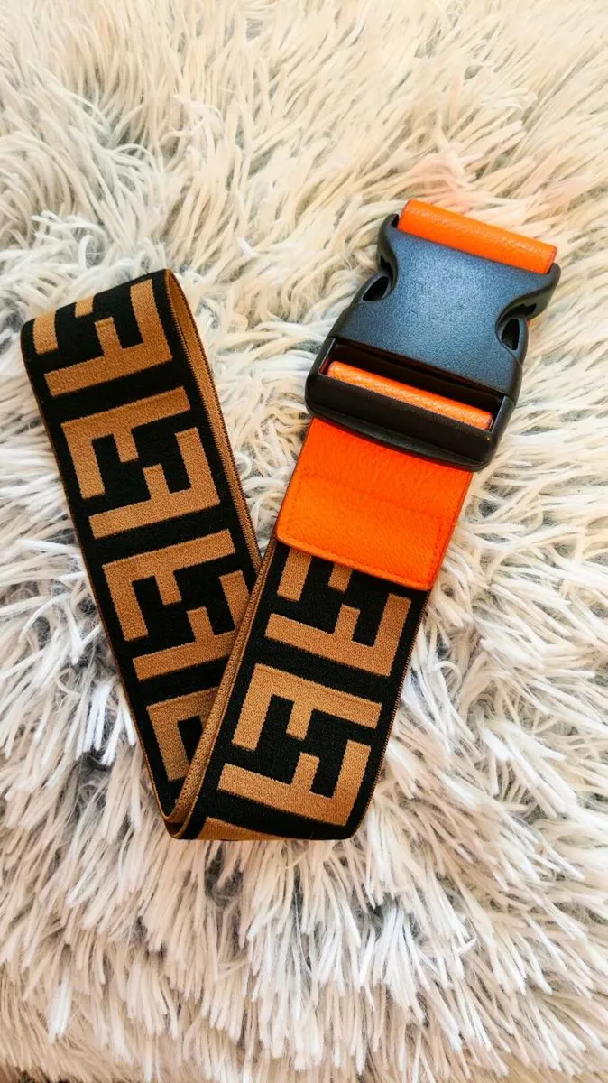 Fendi-style Elastic Belt with Orange Buckle Detail - Image 1