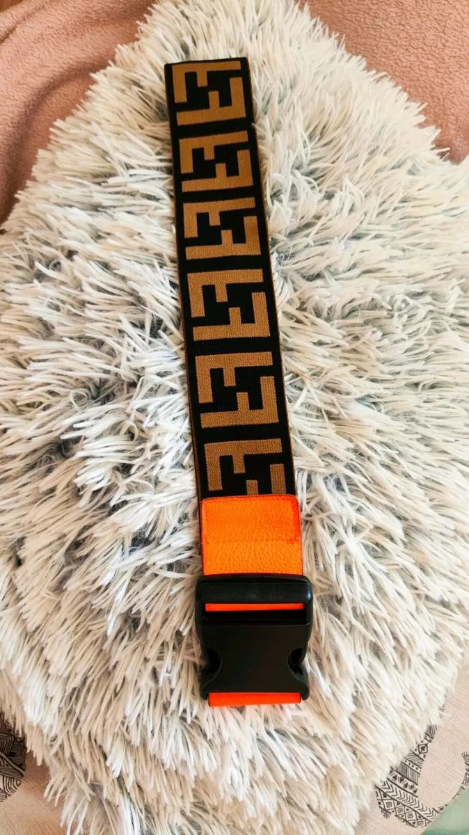Fendi-style Elastic Belt with Orange Buckle Detail - Image 2