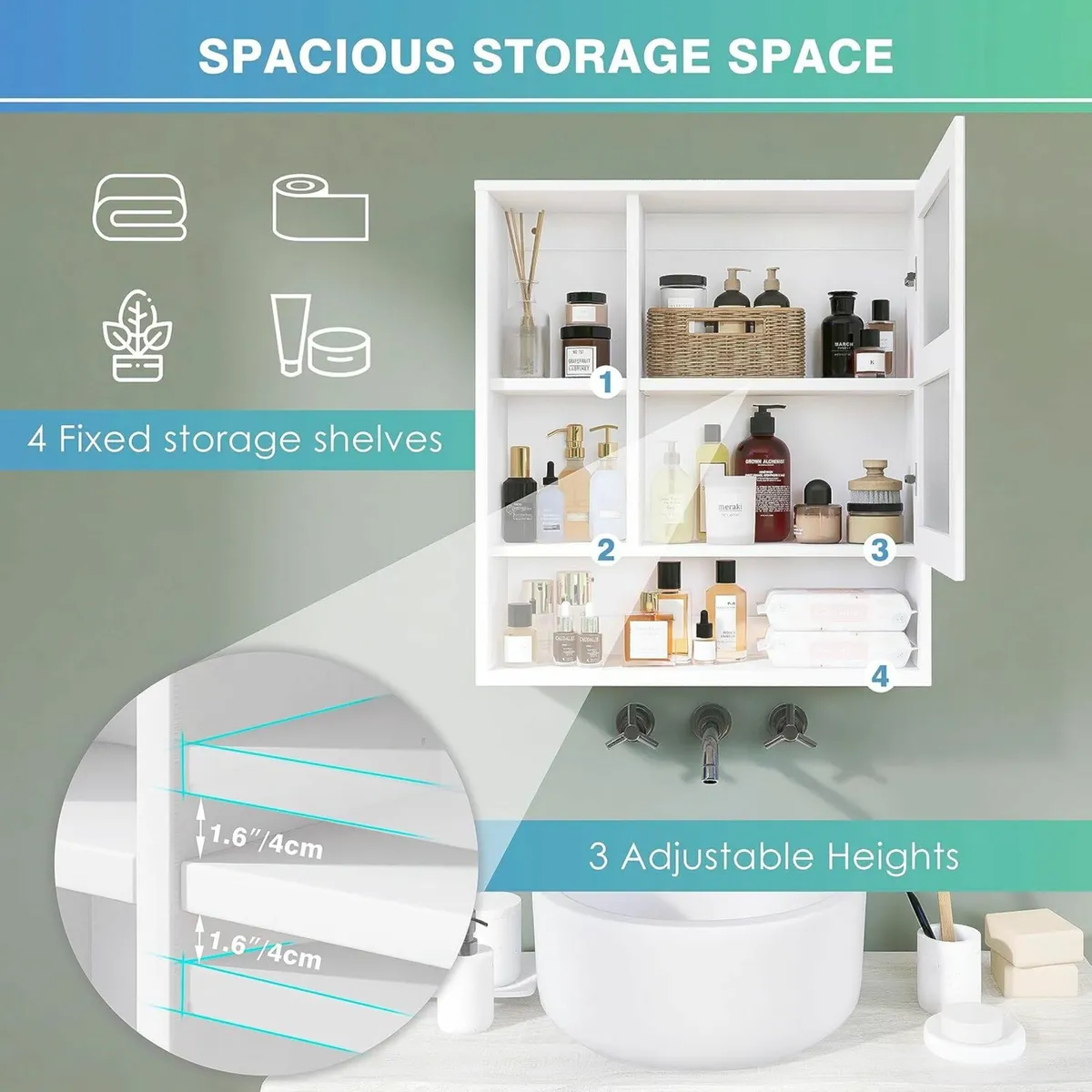 Bathroom Mirror Cabinet Wall Mounted Cabinet - Image 4