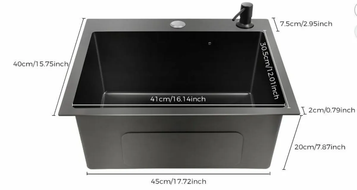 Kitchen Sink, Black Granite, 40 x 45 cm - Image 4