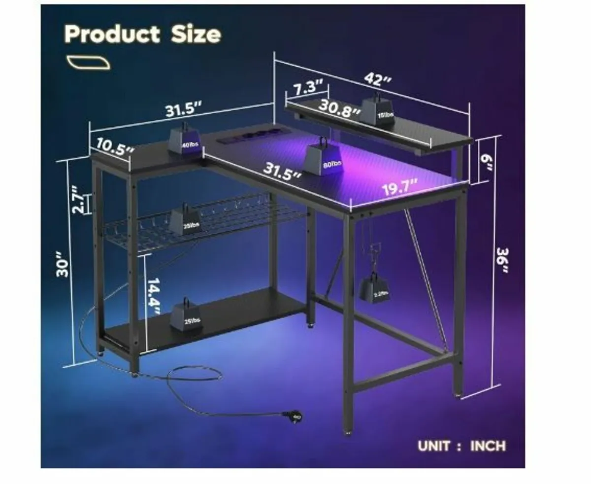 Gaming Corner Desk L Shape 106.5 cm - Image 4