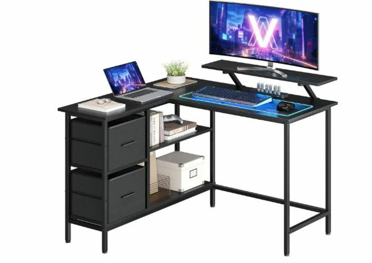 L-Shaped Desk, 2 Spacious Drawers - Image 1