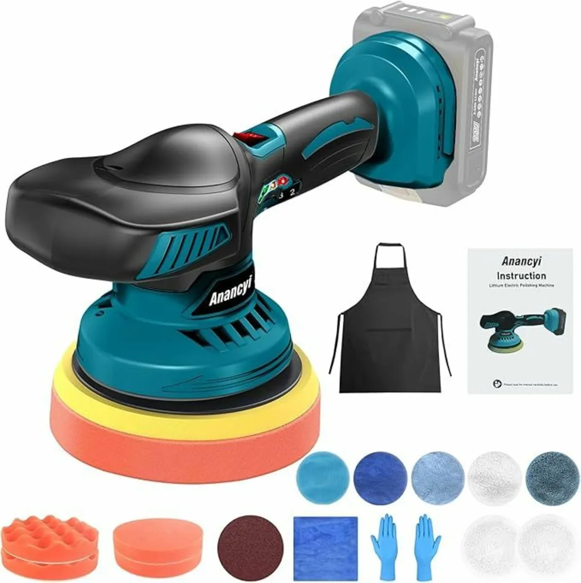 Cordless Car Polisher 18V, 6-inch 12 attachments - Image 1