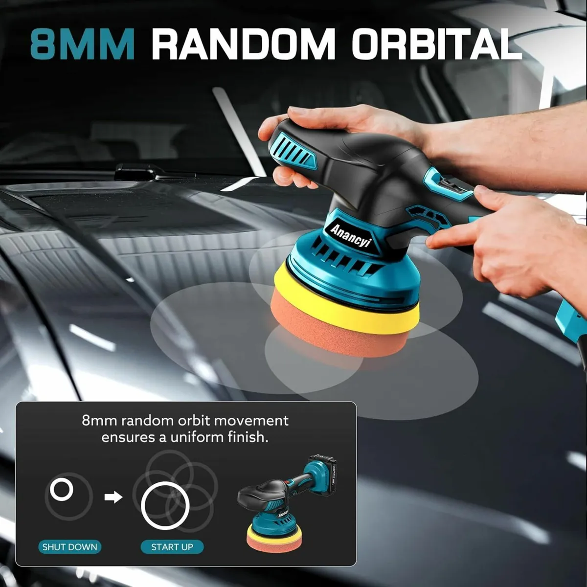 Cordless Car Polisher 18V, 6-inch 12 attachments - Image 3