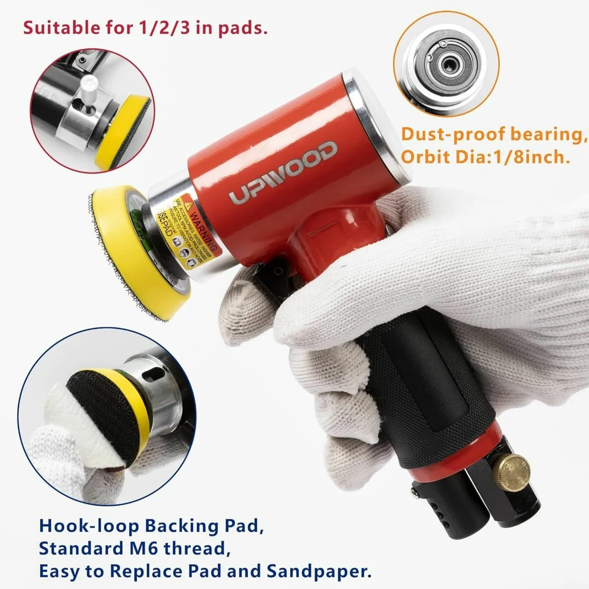 2''/3'' Mini Air Sander Polisher Kit, Dual Action - Image 3