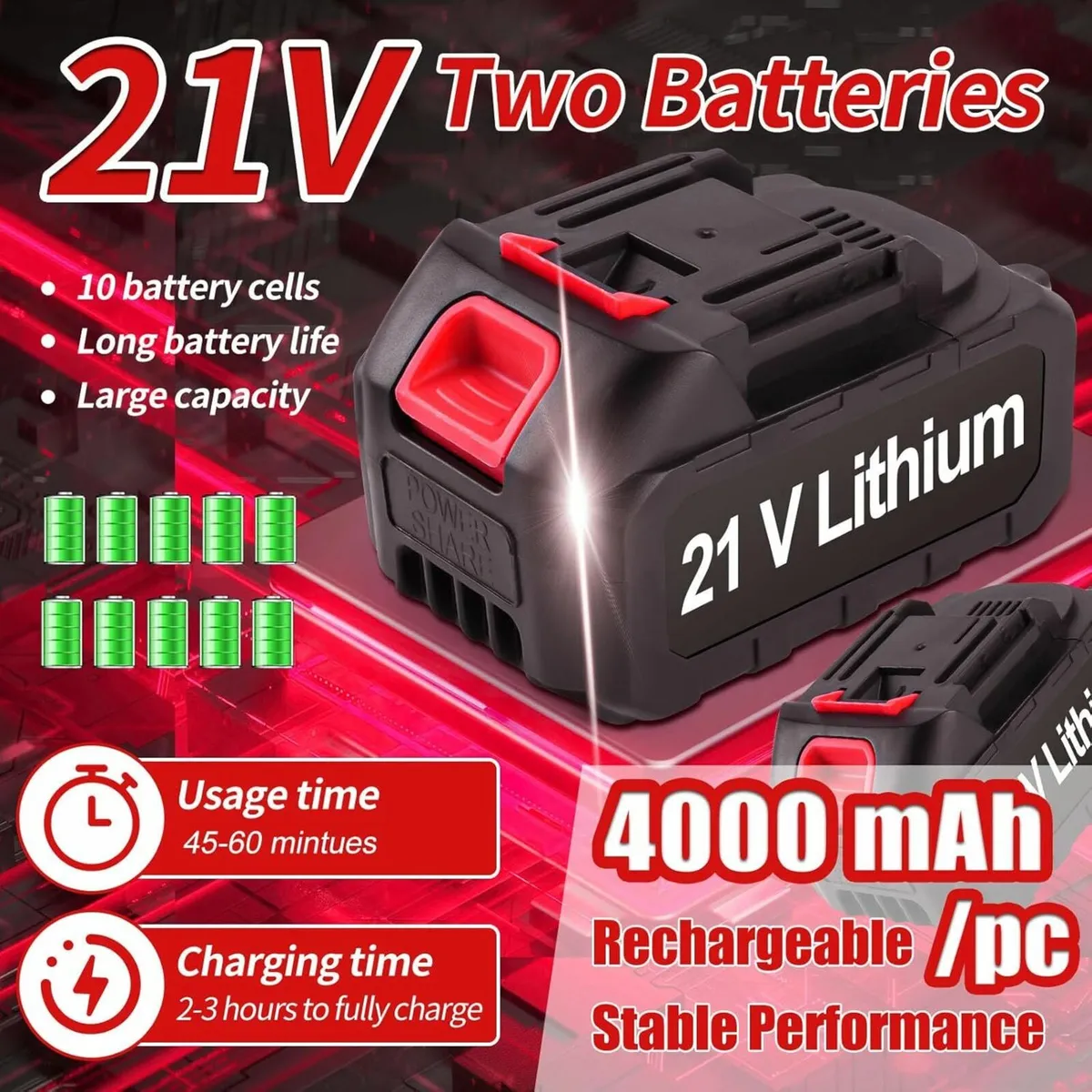 Cordless Strimmer Adjustable Garden 2 Battery - Image 3
