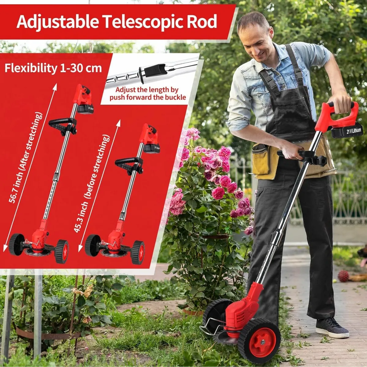 Cordless Strimmer Adjustable Garden 2 Battery - Image 4