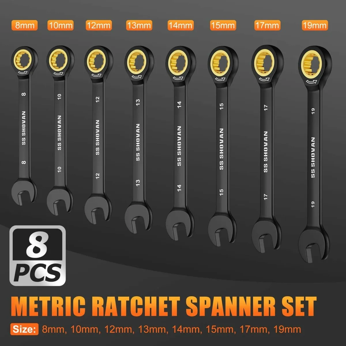8PCS Ratchet Spanner Set 8-19mm Combination - Image 2