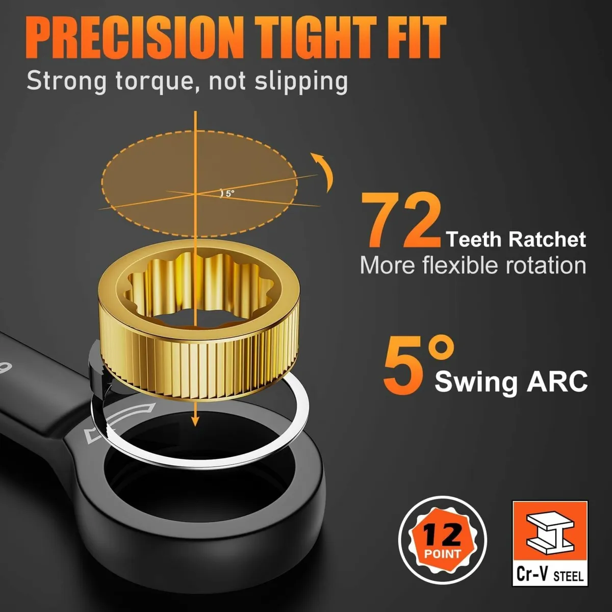 8PCS Ratchet Spanner Set 8-19mm Combination - Image 4