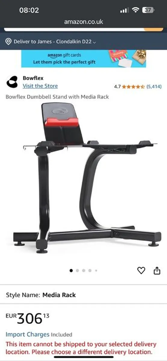 Bowflex - Adjustable Dumbbell Stand with media rack