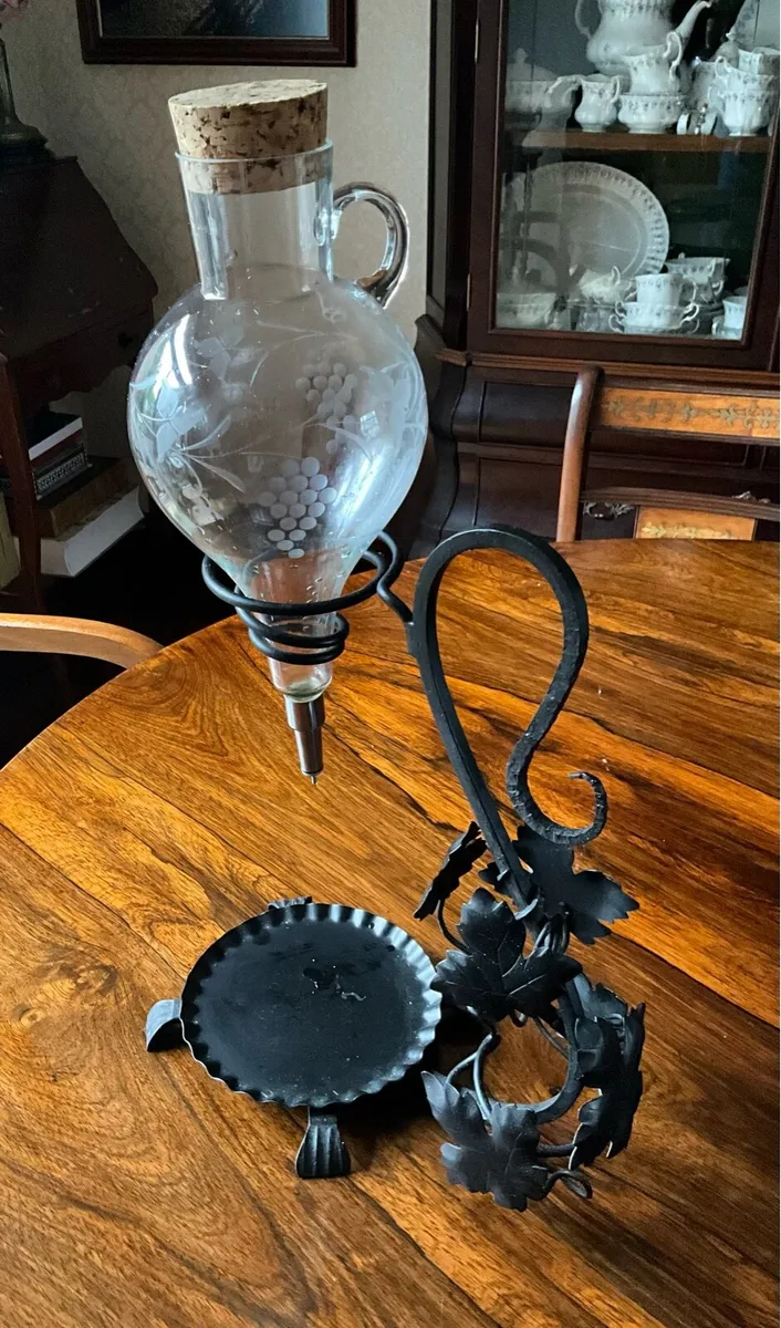 Vintage Wine Aerator- Etched Glass-Wrought Iron - Image 1