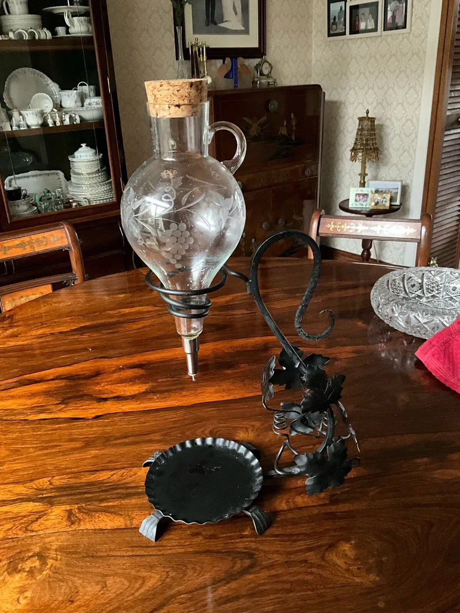 Vintage Wine Aerator- Etched Glass-Wrought Iron - Image 4