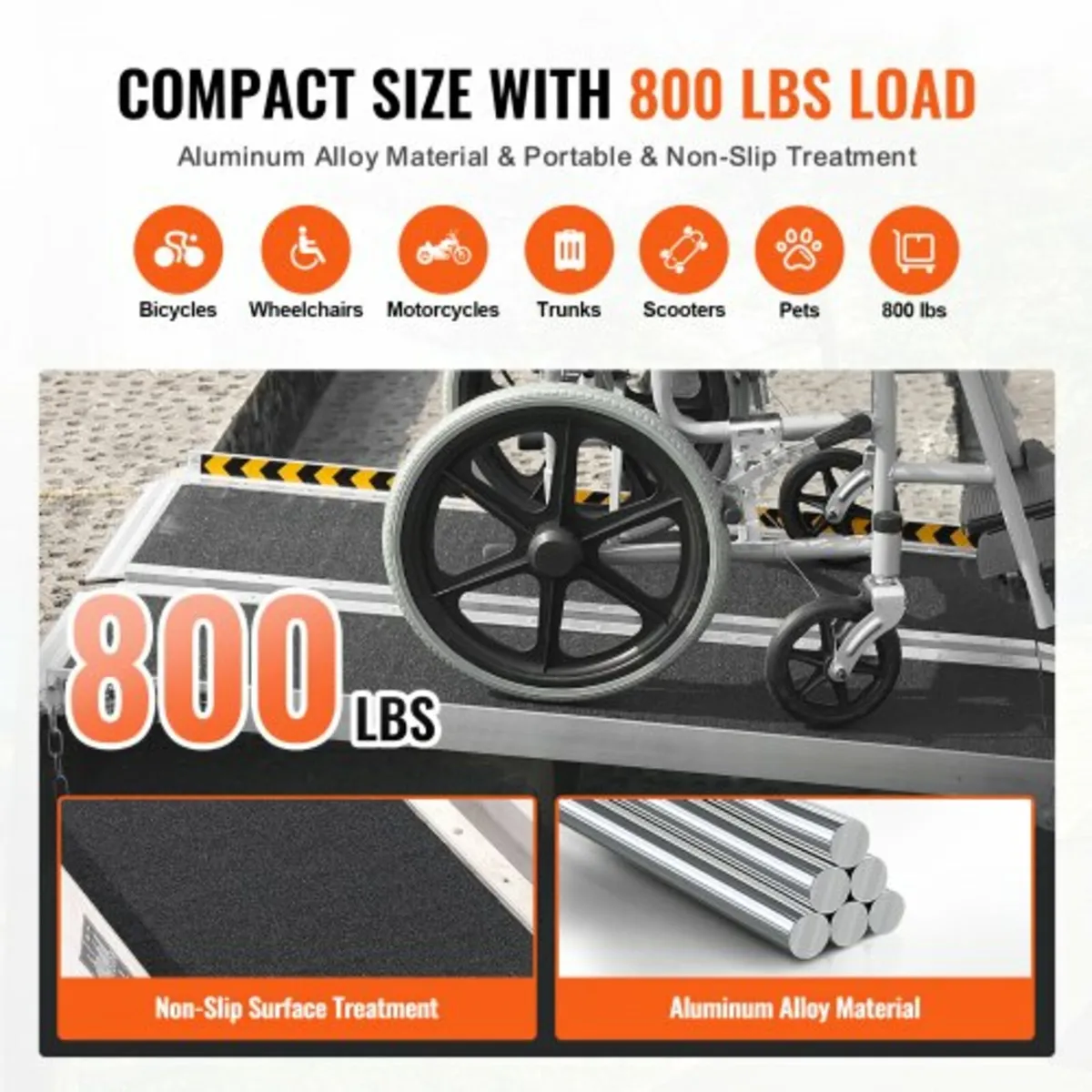 Portable Wheelchair Ramp, 8 ft 800 lbs Capacity, N - Image 4
