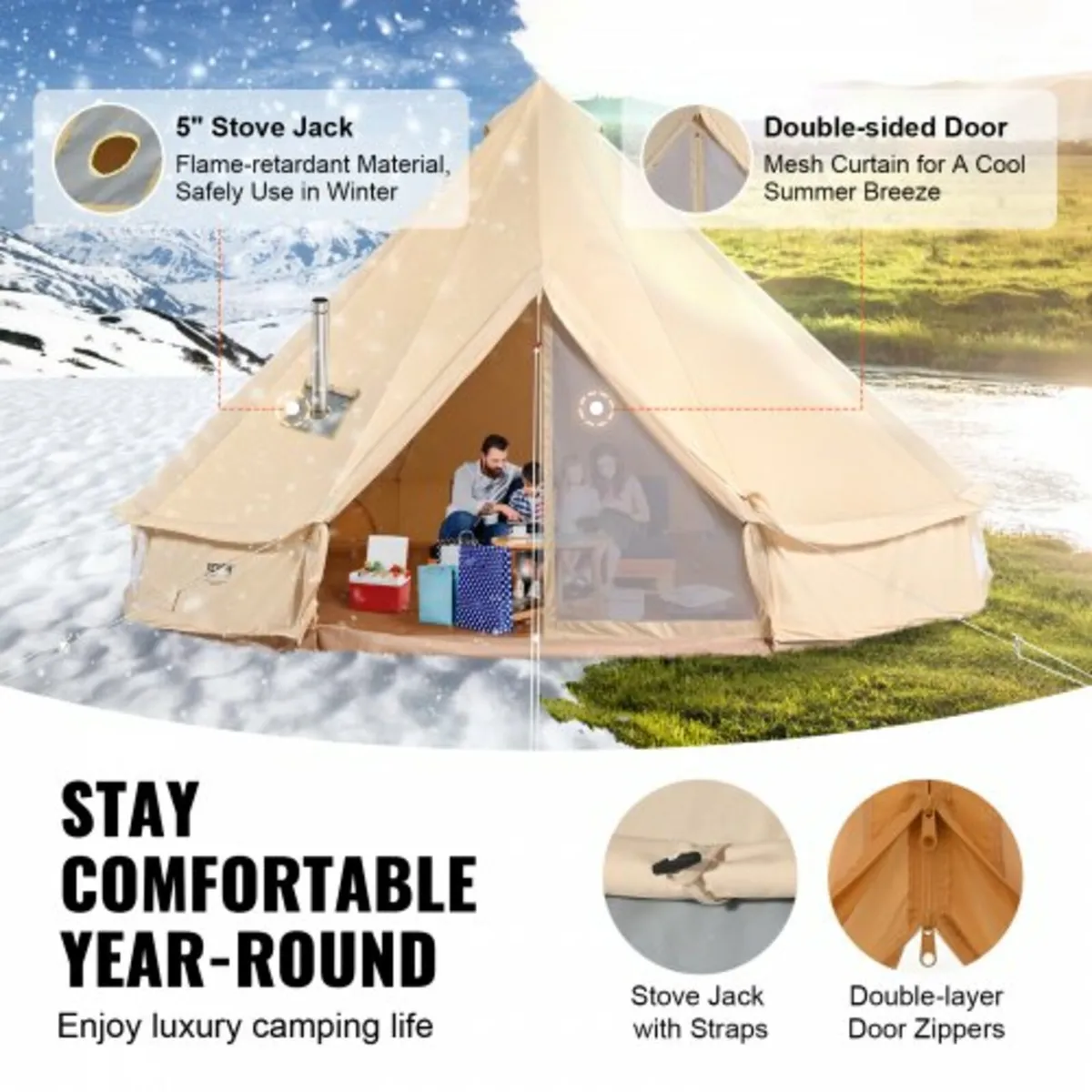 Canvas Bell Tent, 4 Seasons 4 m/13.12 ft Yurt Tent - Image 4