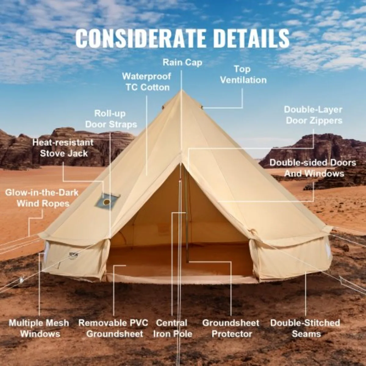 Bell Tent, 4 Seasons 3 m/9.8ft Yurt Tent, Canvas T - Image 2