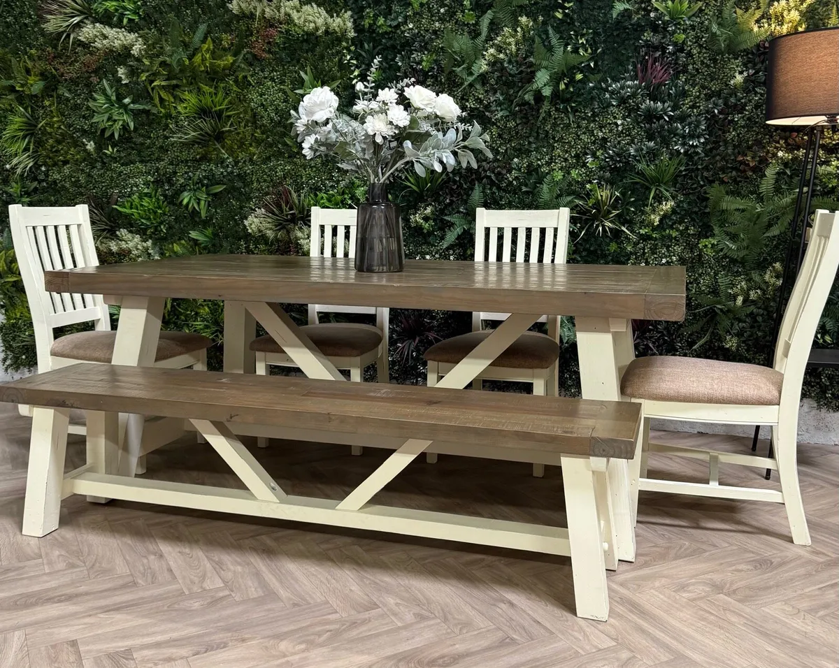 Rustic style kitchen table, 4 chairs & bench - Image 3