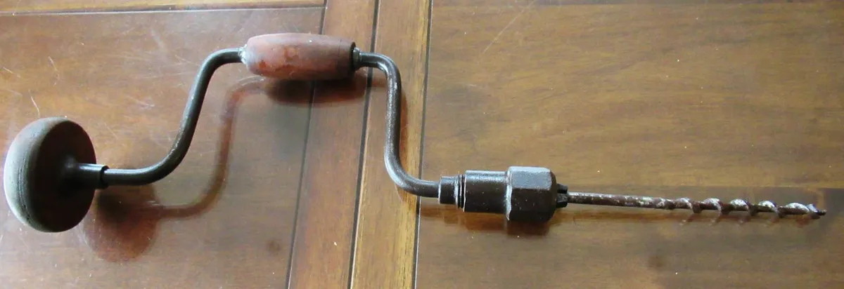 antique Hand brace Drill vintage tools wood RARE - Image 4