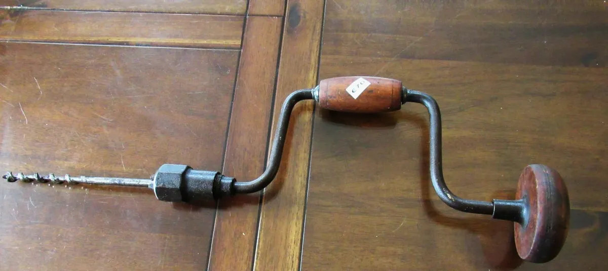 antique Hand brace Drill vintage tools wood RARE - Image 1