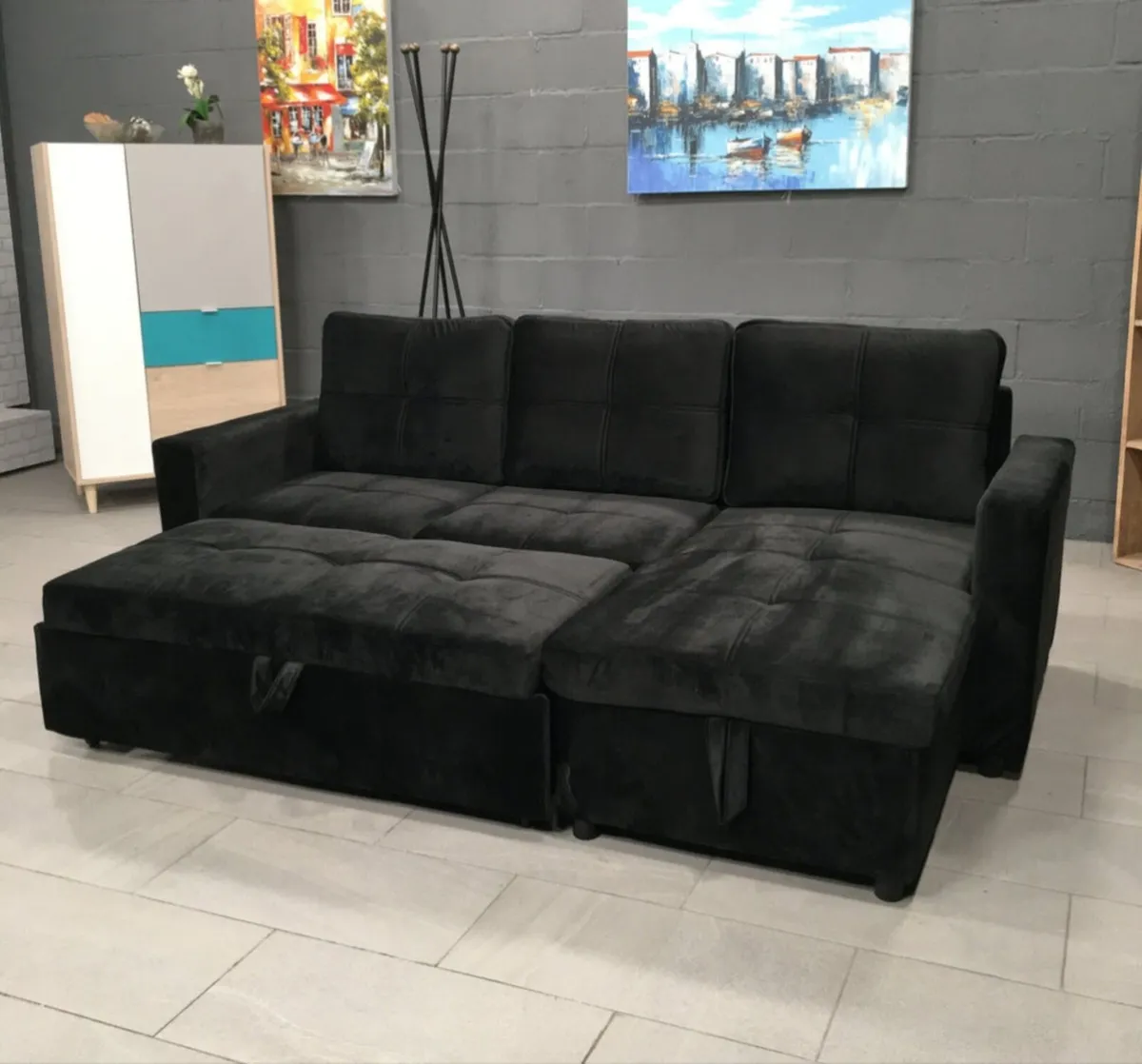 Black Corner Sofa Bed with Storage – Brand New - Image 3
