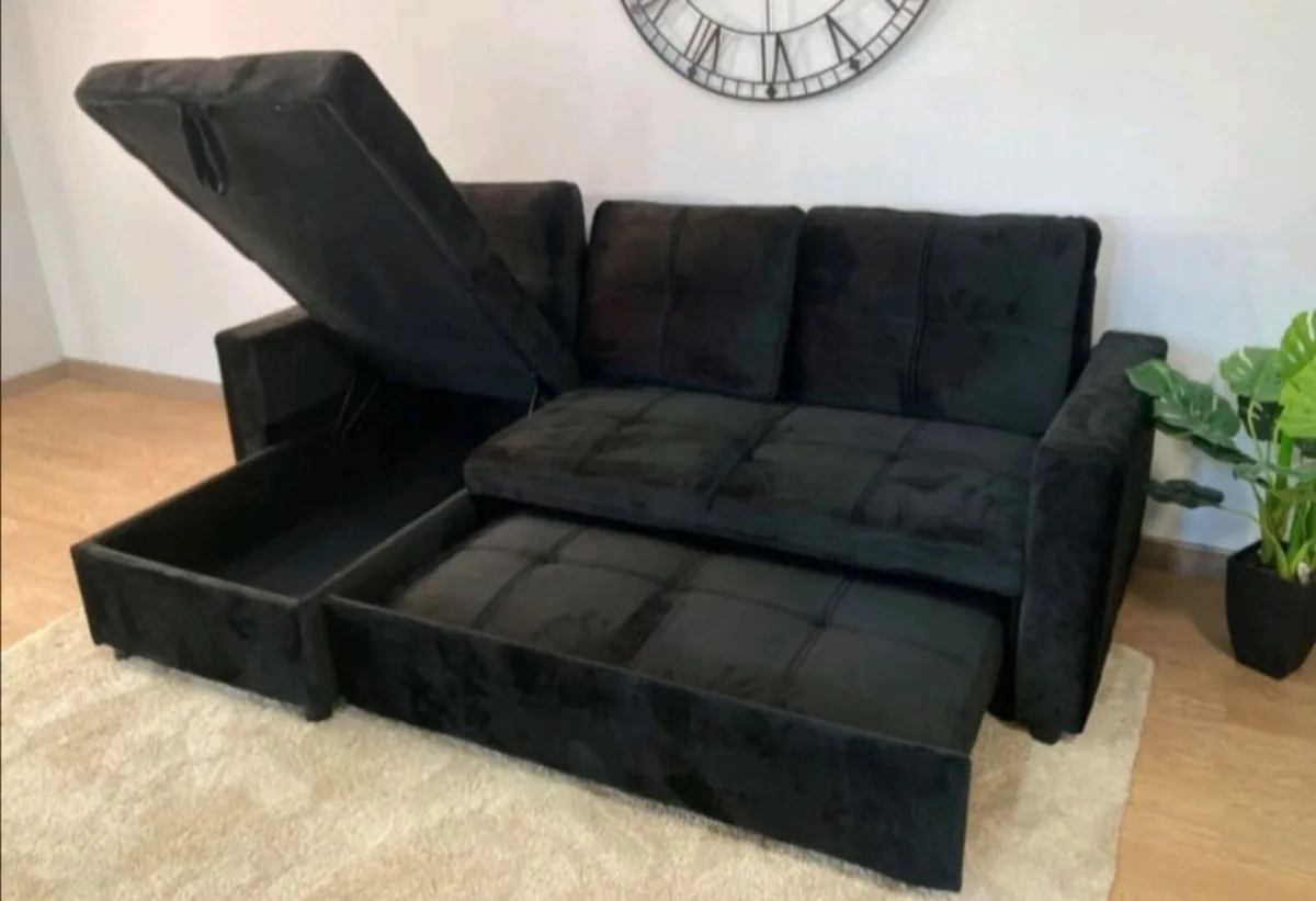 Black Corner Sofa Bed with Storage – Brand New - Image 2