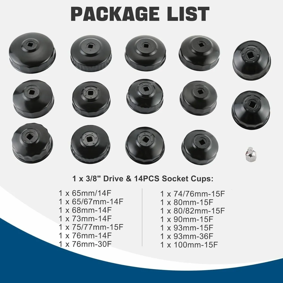 15PCS Oil Filter Cap Type Socket Wrench Universal - Image 2
