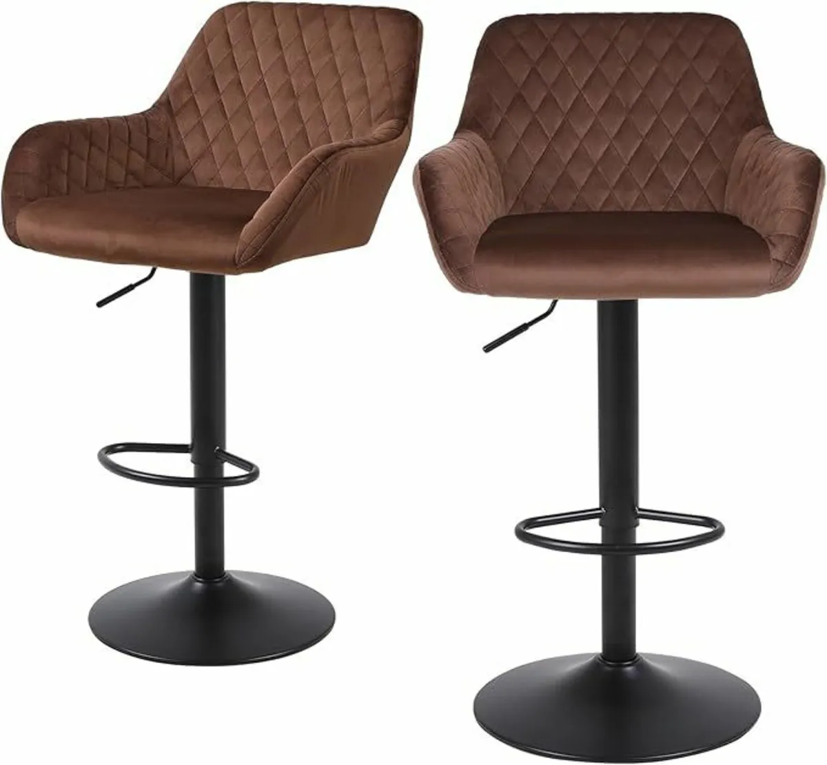 Bar Stools Set of 2 Adjustable Velvet chair Brown - Image 1