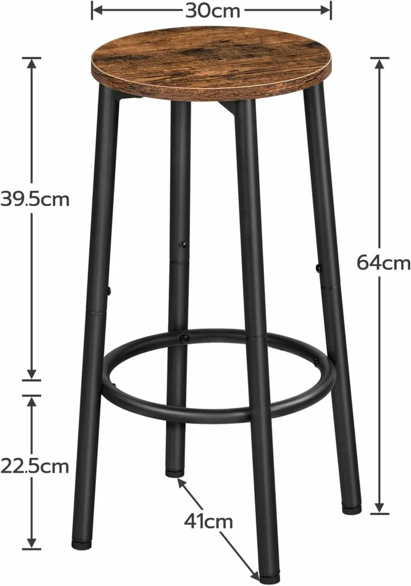 Bar Stools Set of 2, Breakfast Round Bar Chairs - Image 2
