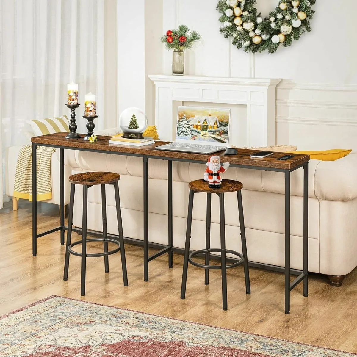 Bar Stools Set of 2, Breakfast Round Bar Chairs - Image 4