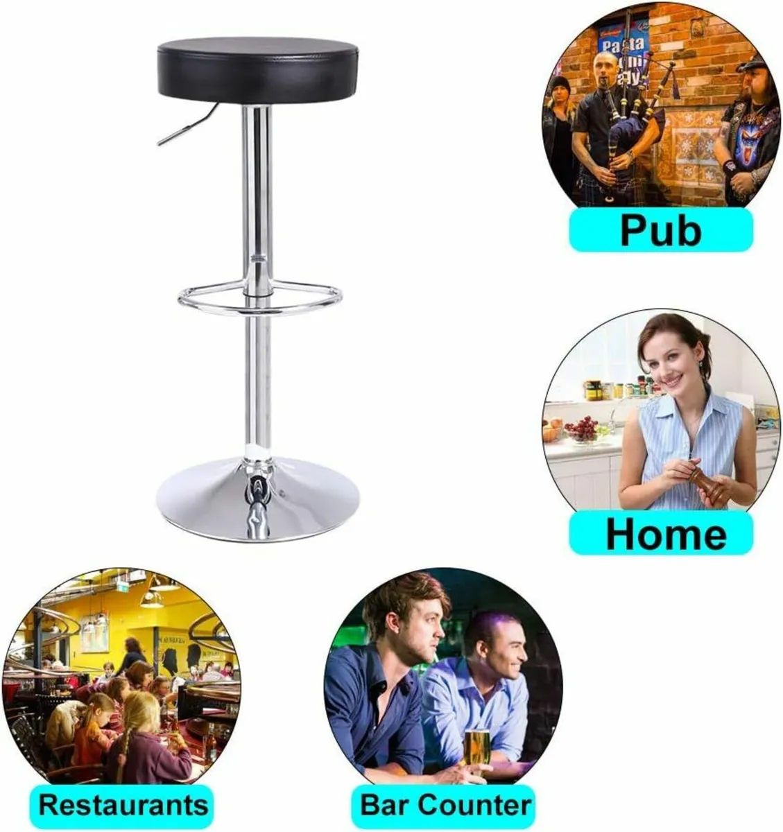 Round Bar Stool PU Leather with Footrest - Image 2